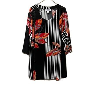 Anthony Richards, Scoop Neckline, 3/4 Sleeves, Leaf  Print Top, Multi, 3X